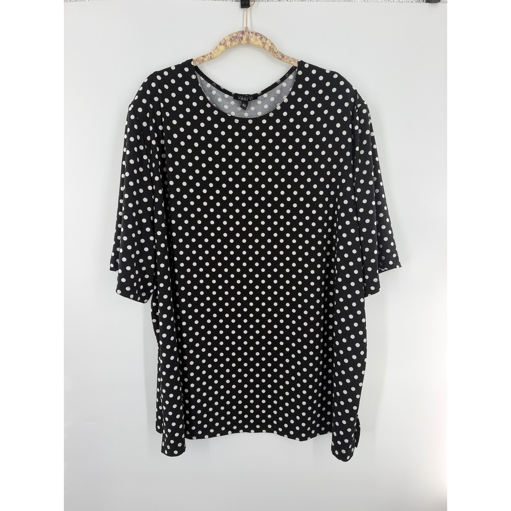 Vikki Vi Womens 4X Black White Polka Dot Short Sleeve Scoop Neck Top NWT